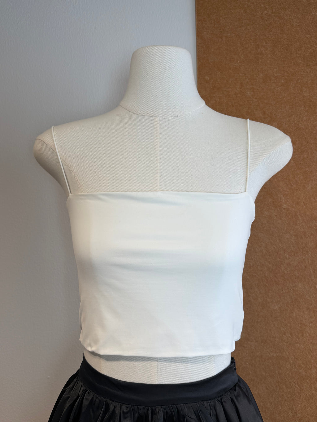 Square Neck Spaghetti Strap Stretch Knit Crop Top | Sunny