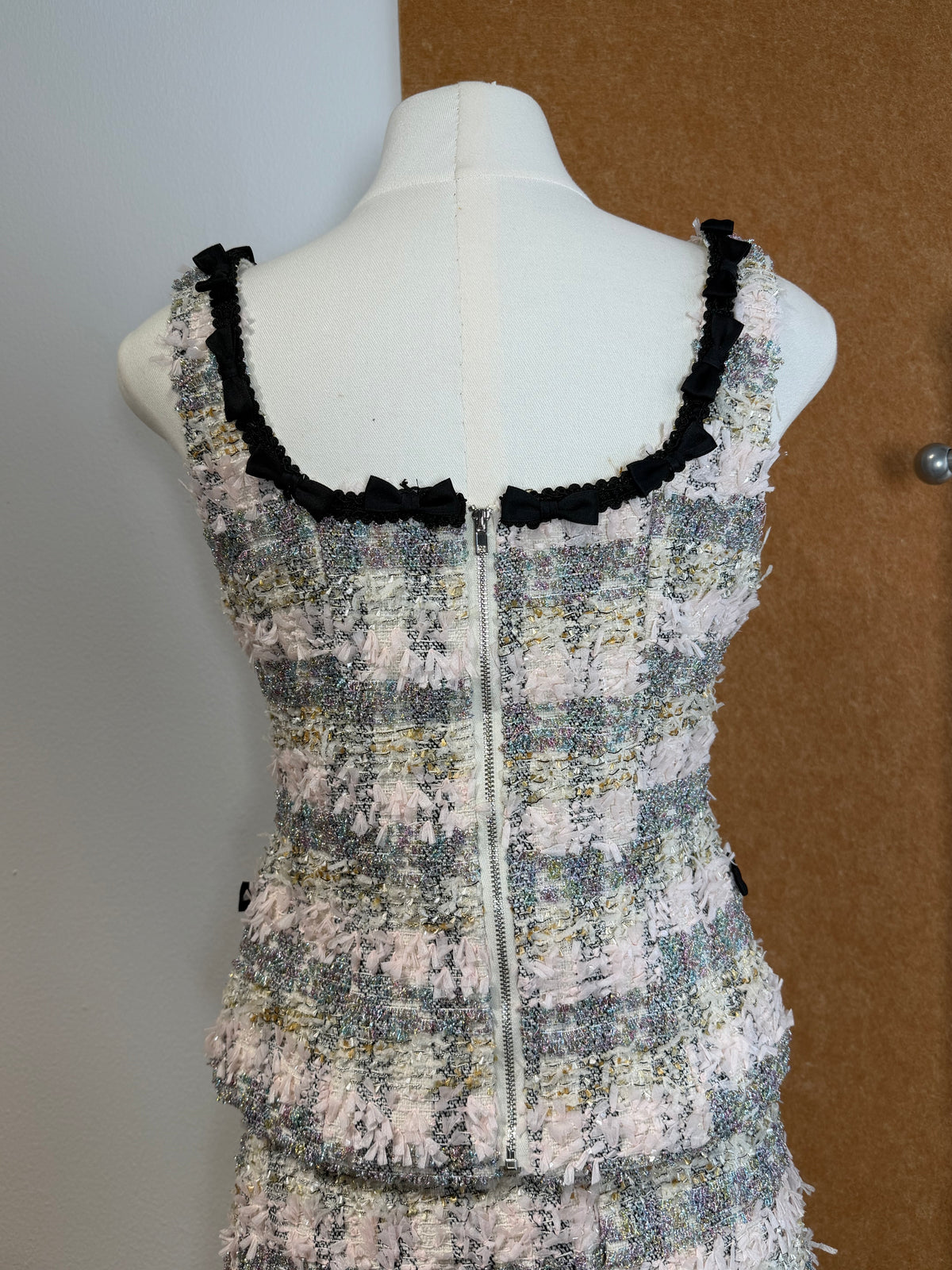 Little Fragrance Shimmer Plaid Boucle Tweed Crop Top | Ruby