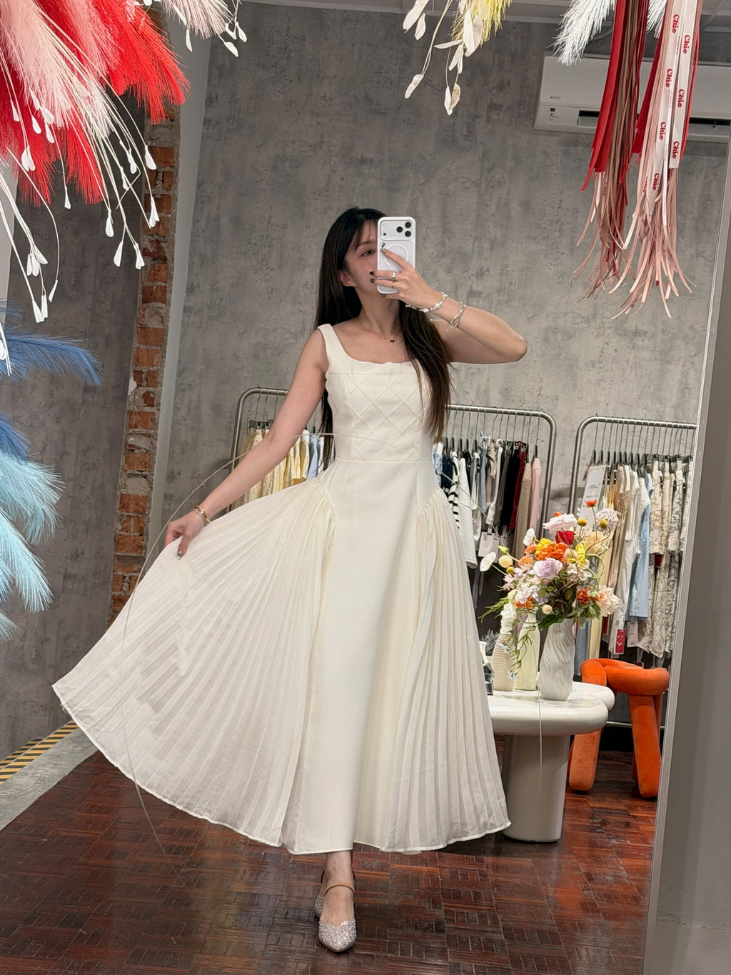 Diamond Embroidered Bodice Pleated Maxi Dress | Fionna