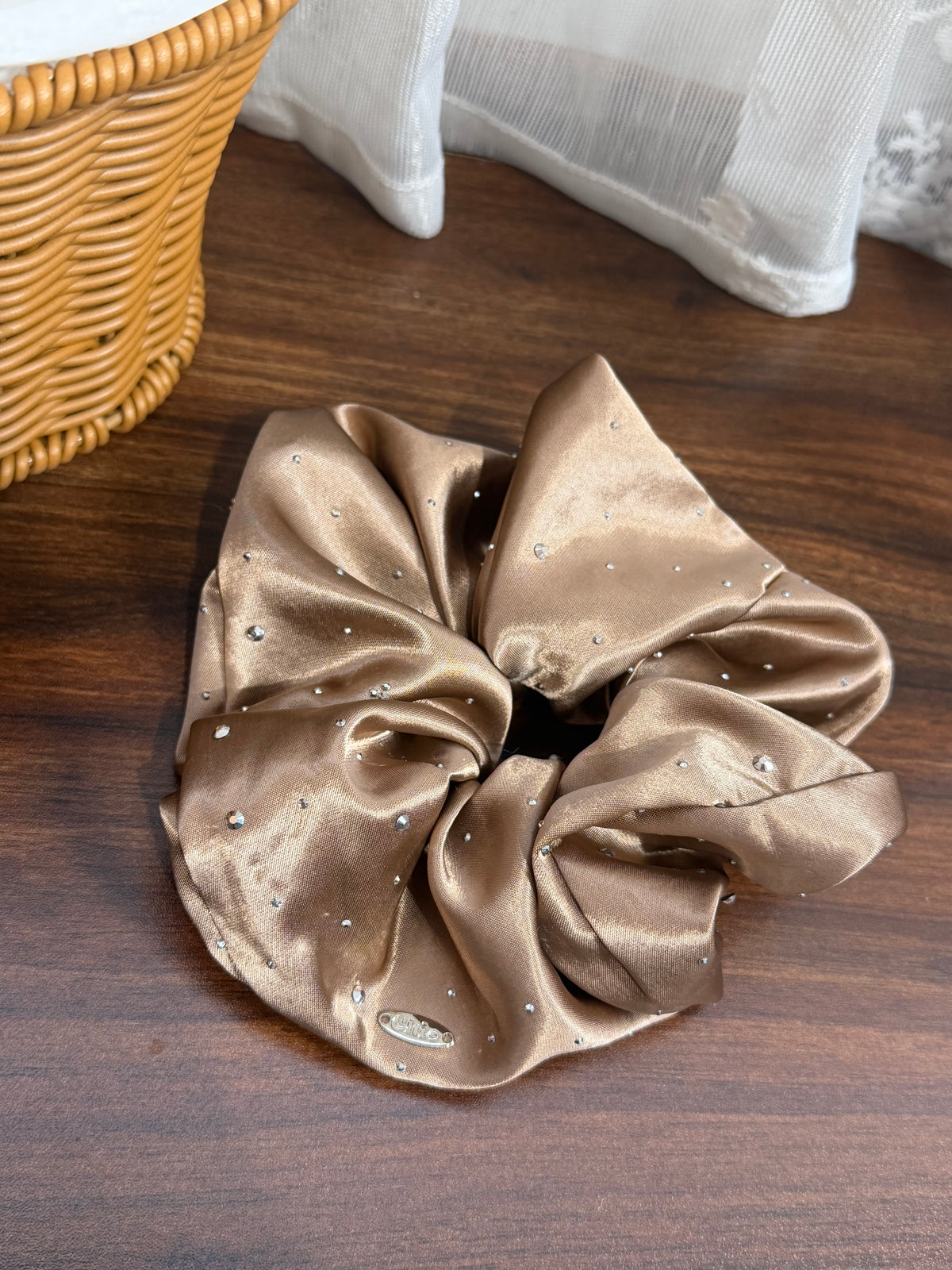 Oversized Rhinestone Satin Scrunchie