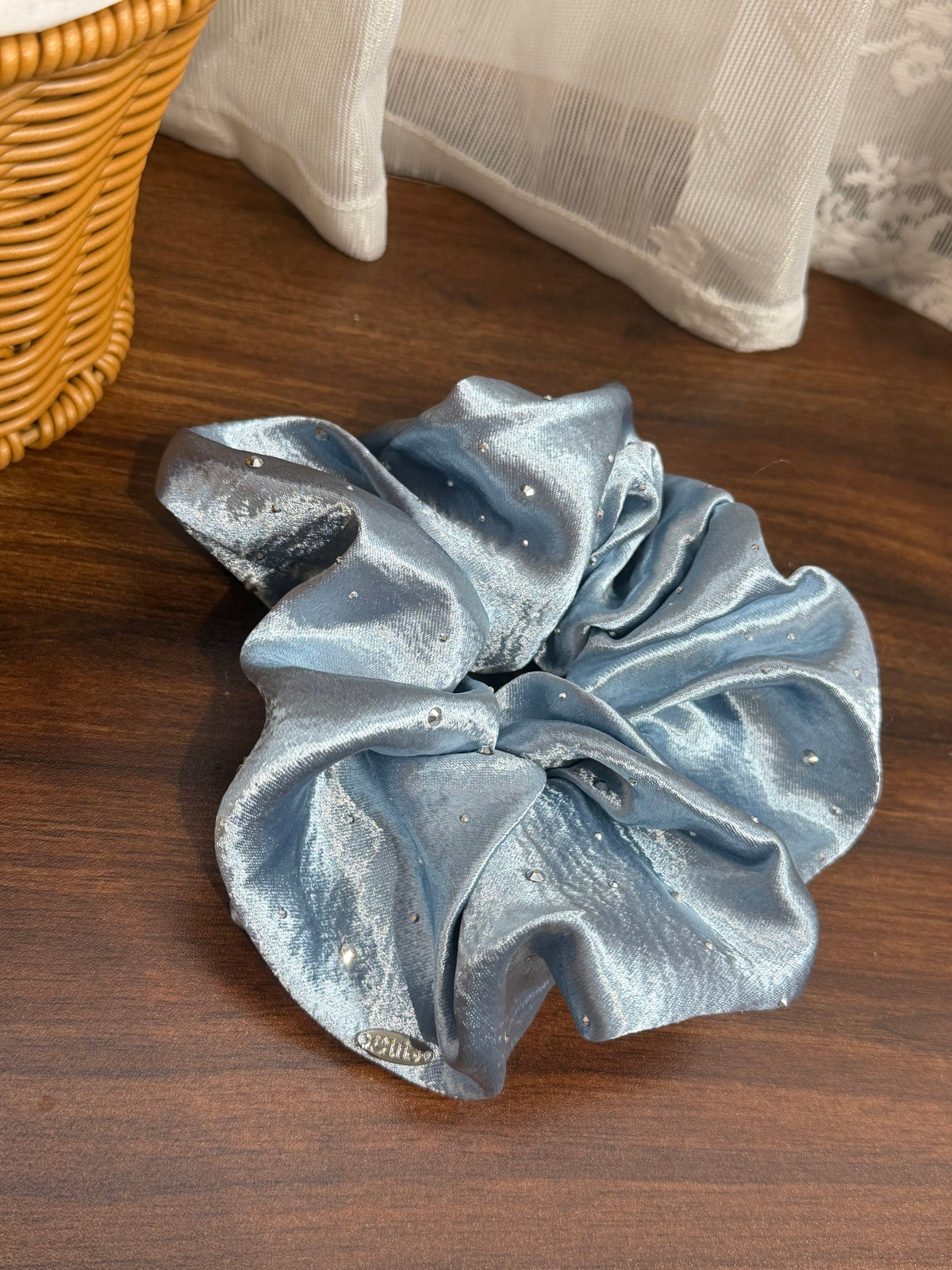 Oversized Rhinestone Satin Scrunchie