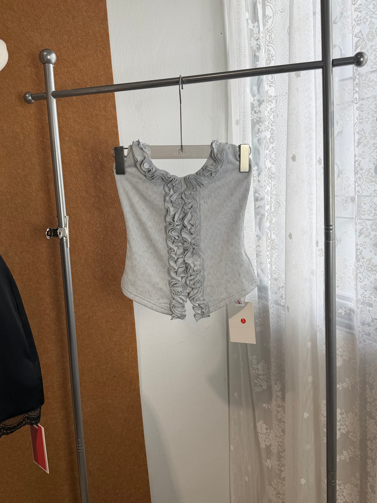 Ruffle Trim Shimmer Knit Vest | Amity