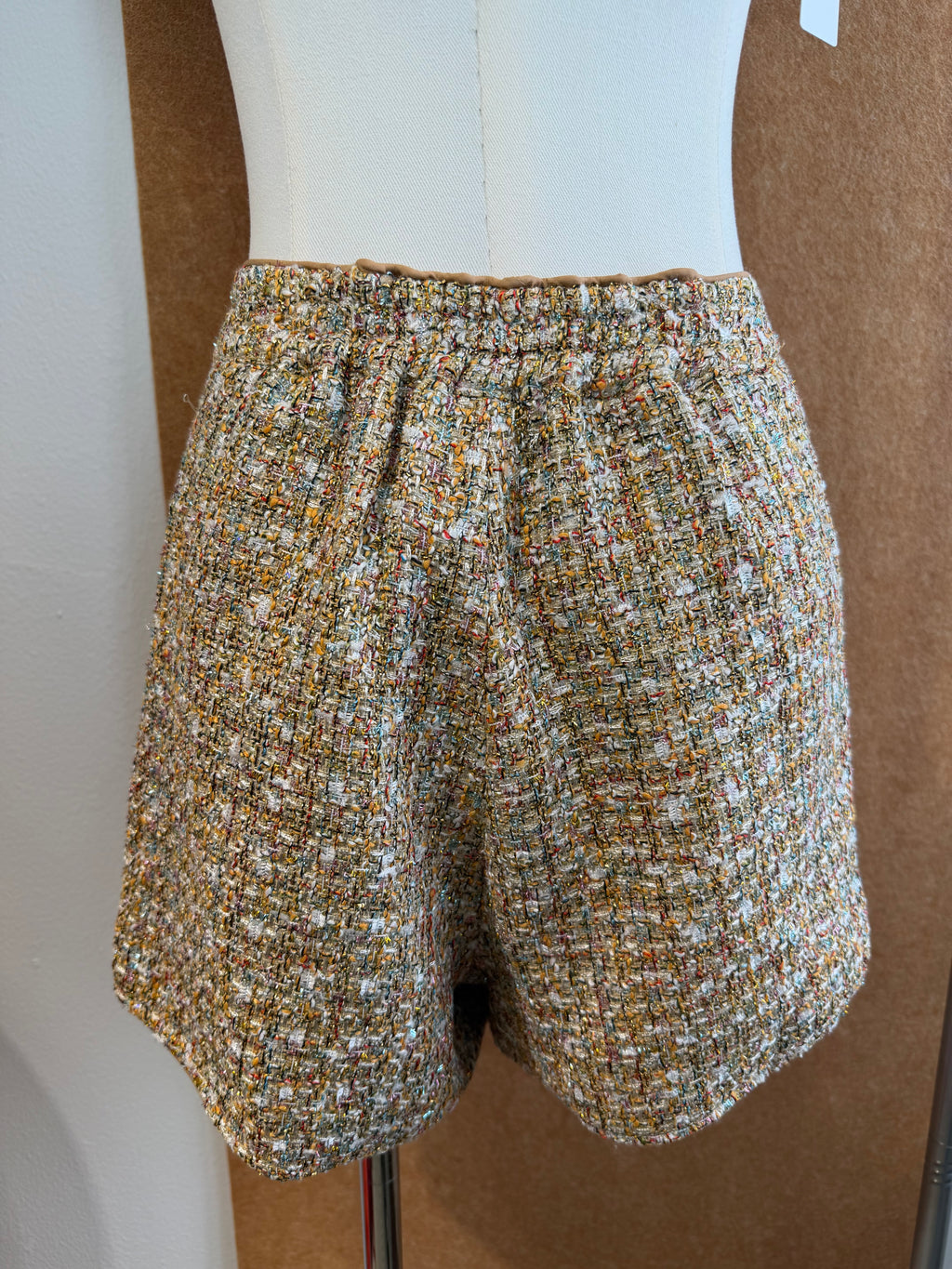 High-Waist Gold Tweed Shorts | Robin
