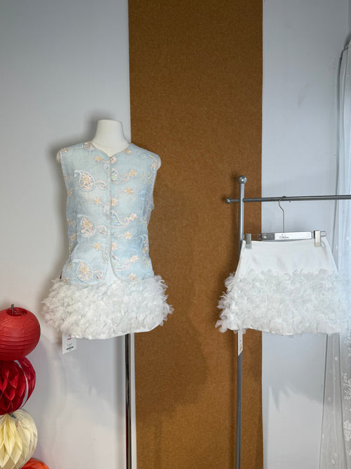 3D Petal Ruffle Organza High-Waist Mini Skirt | Princess