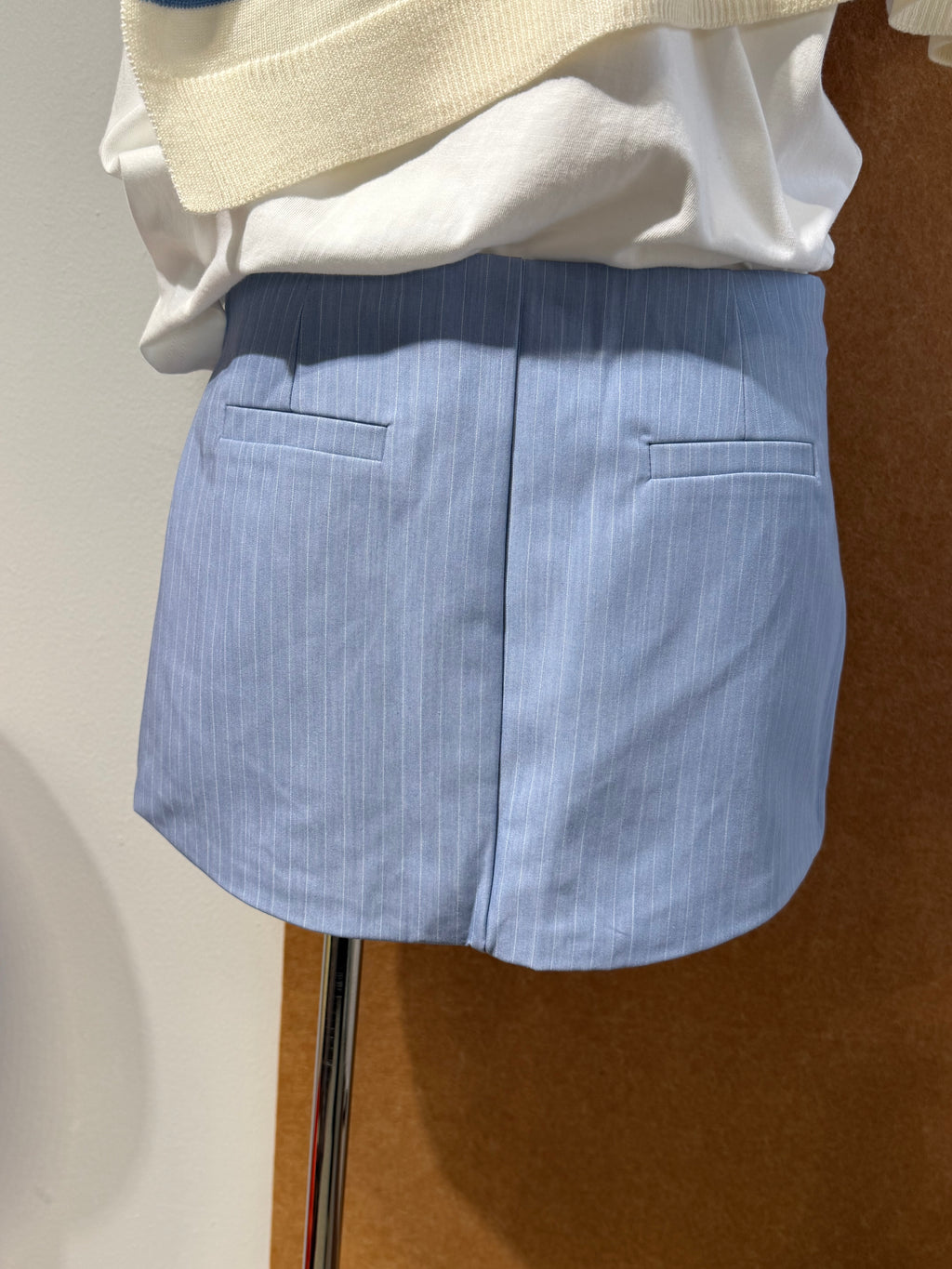 Pinstripe Suiting Micro Mini Skirt with Patch Pocket | Quynh