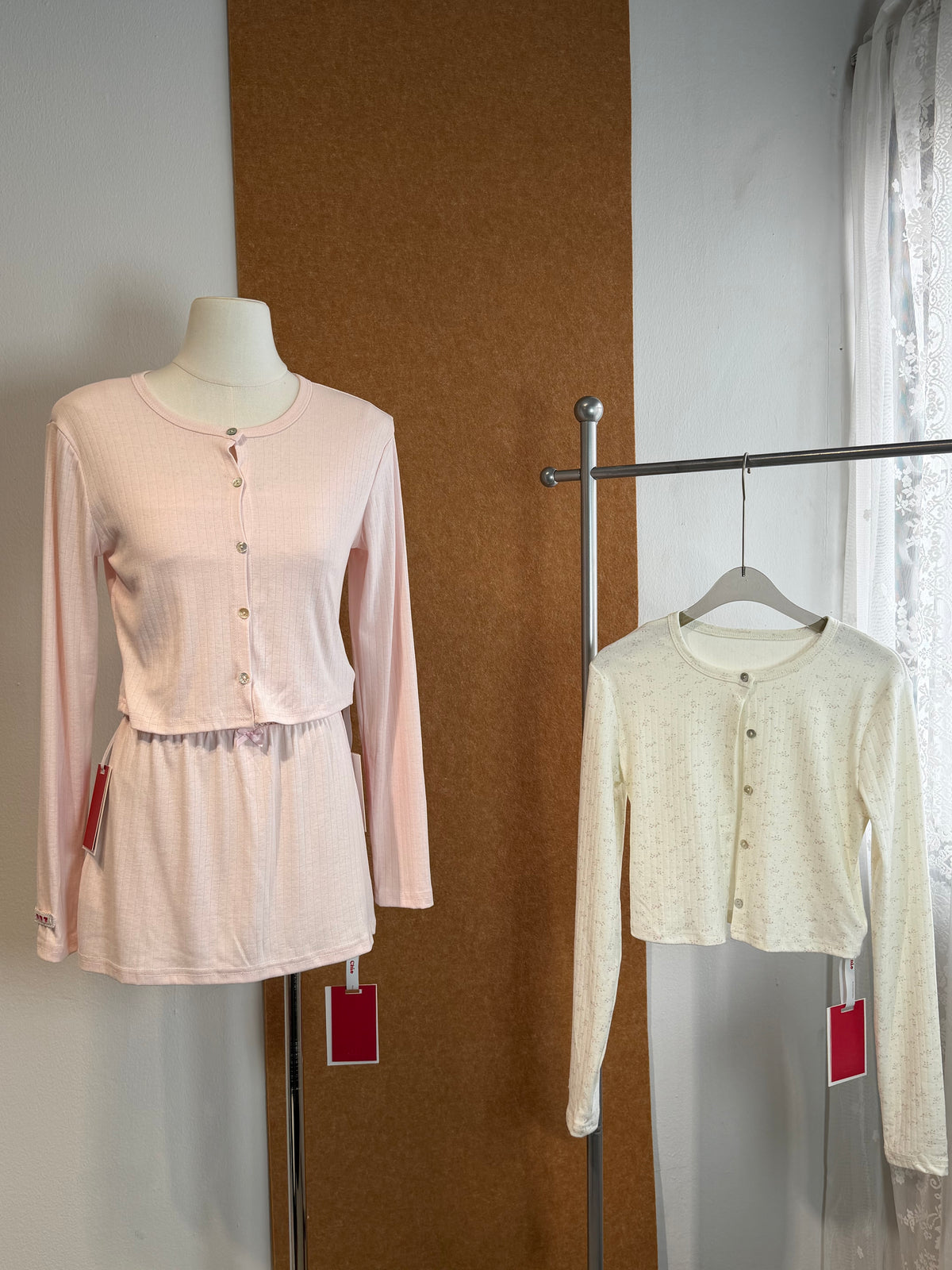 Rhinestone-Button Round-Neck Knit Cardigan | Yara