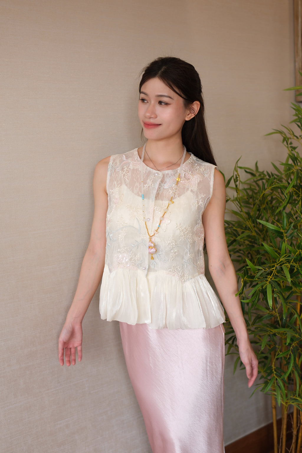Floral Embroidered Peplum Lace Vest | Amina