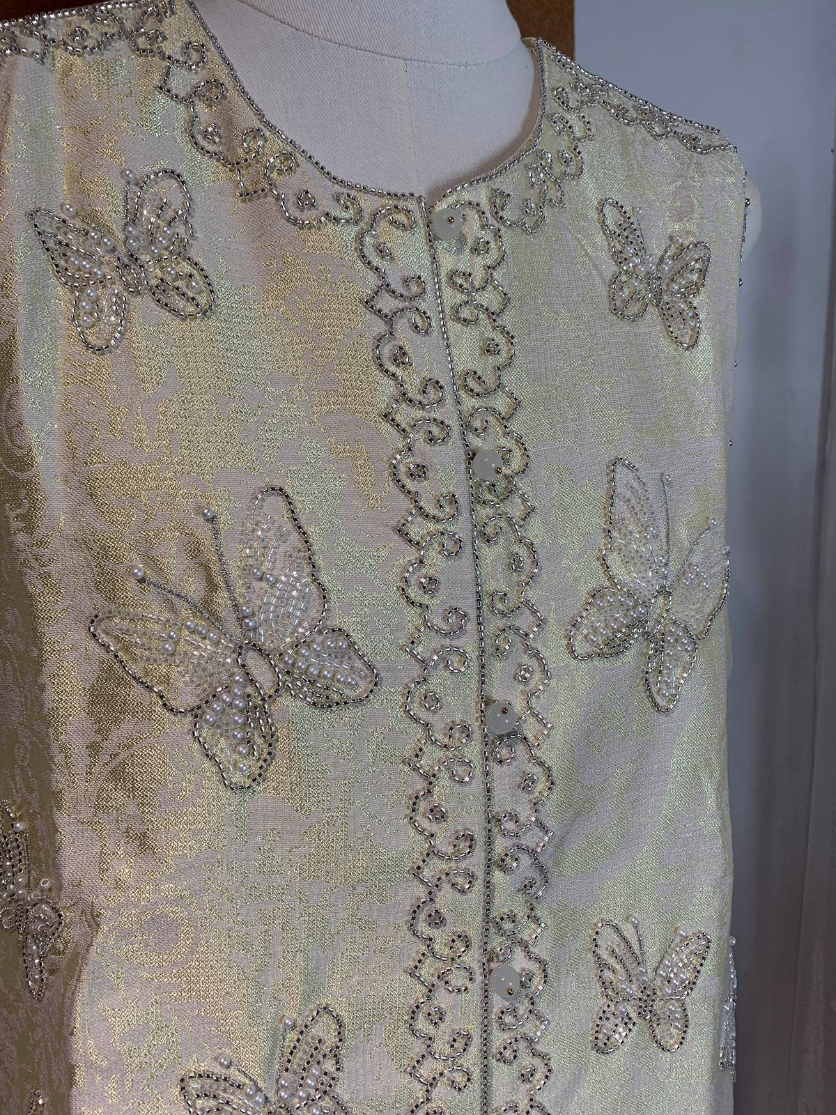 Hand-Beaded Butterfly Jacquard Vest | Alexa