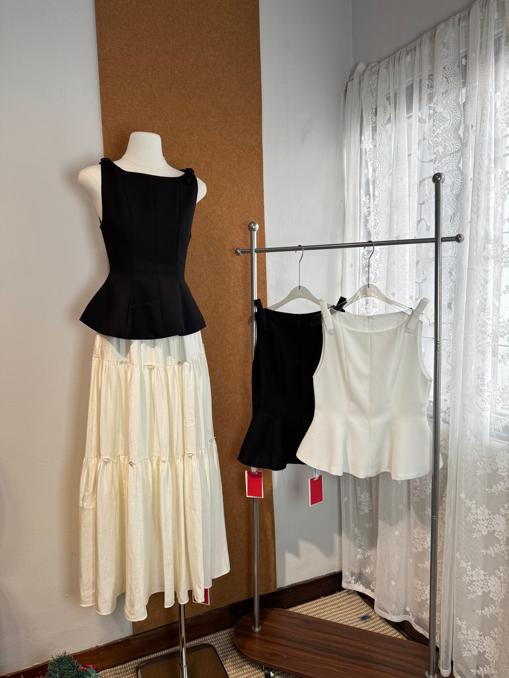 Square-Neck Peplum Top with Shoulder Bow | Louise