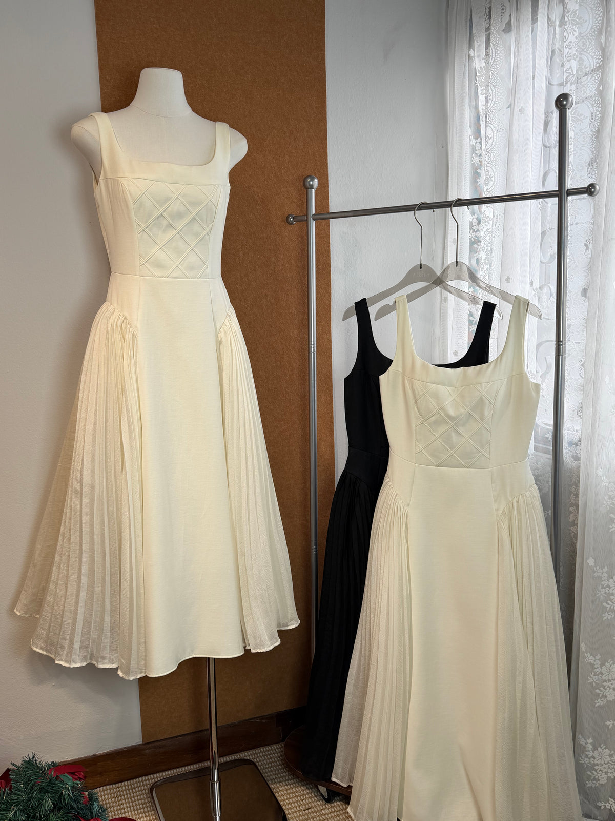 Diamond Embroidered Bodice Pleated Maxi Dress | Fionna