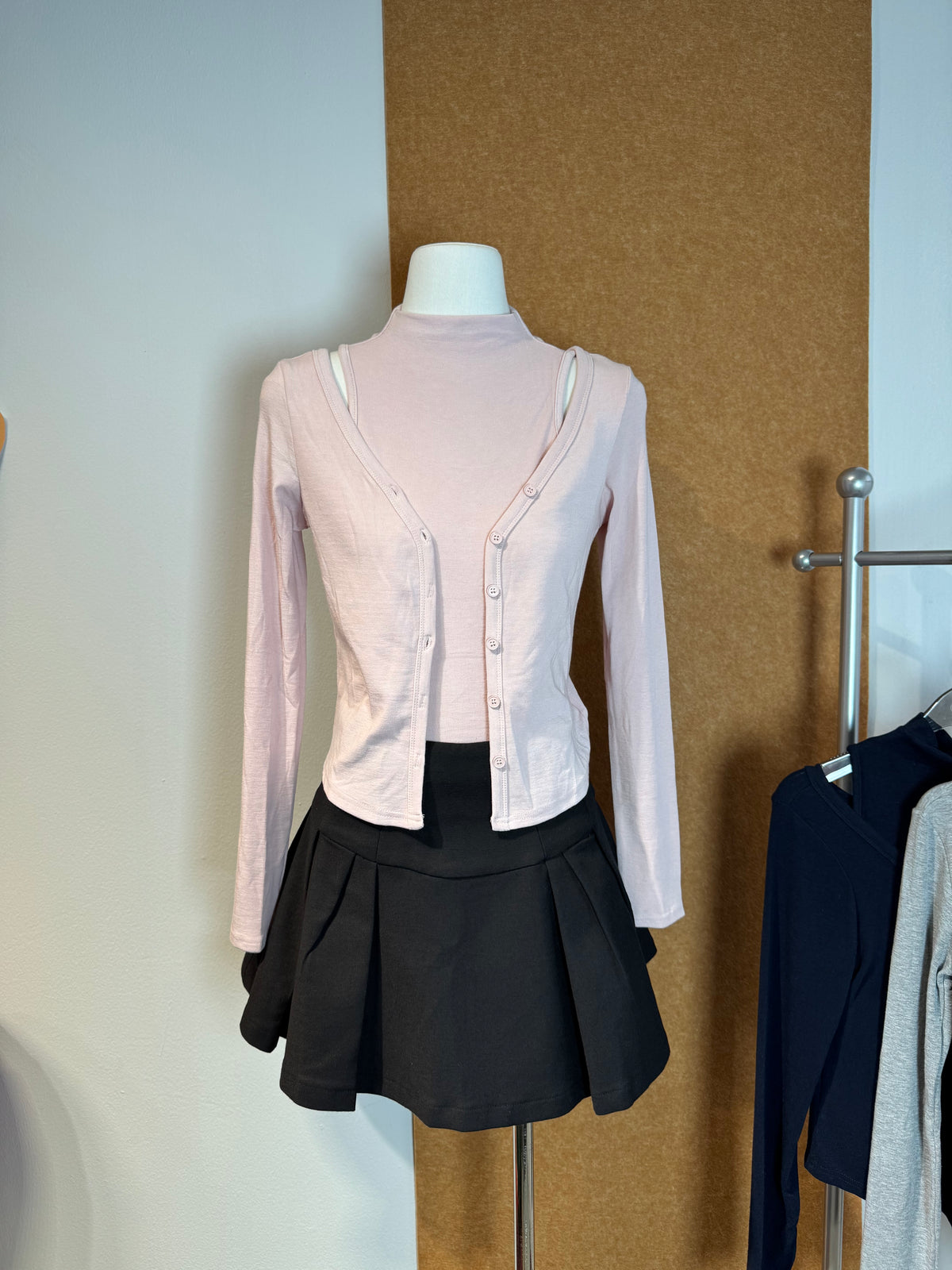 Mock-Neck Vest & V-Neck Cardigan Set | Yana