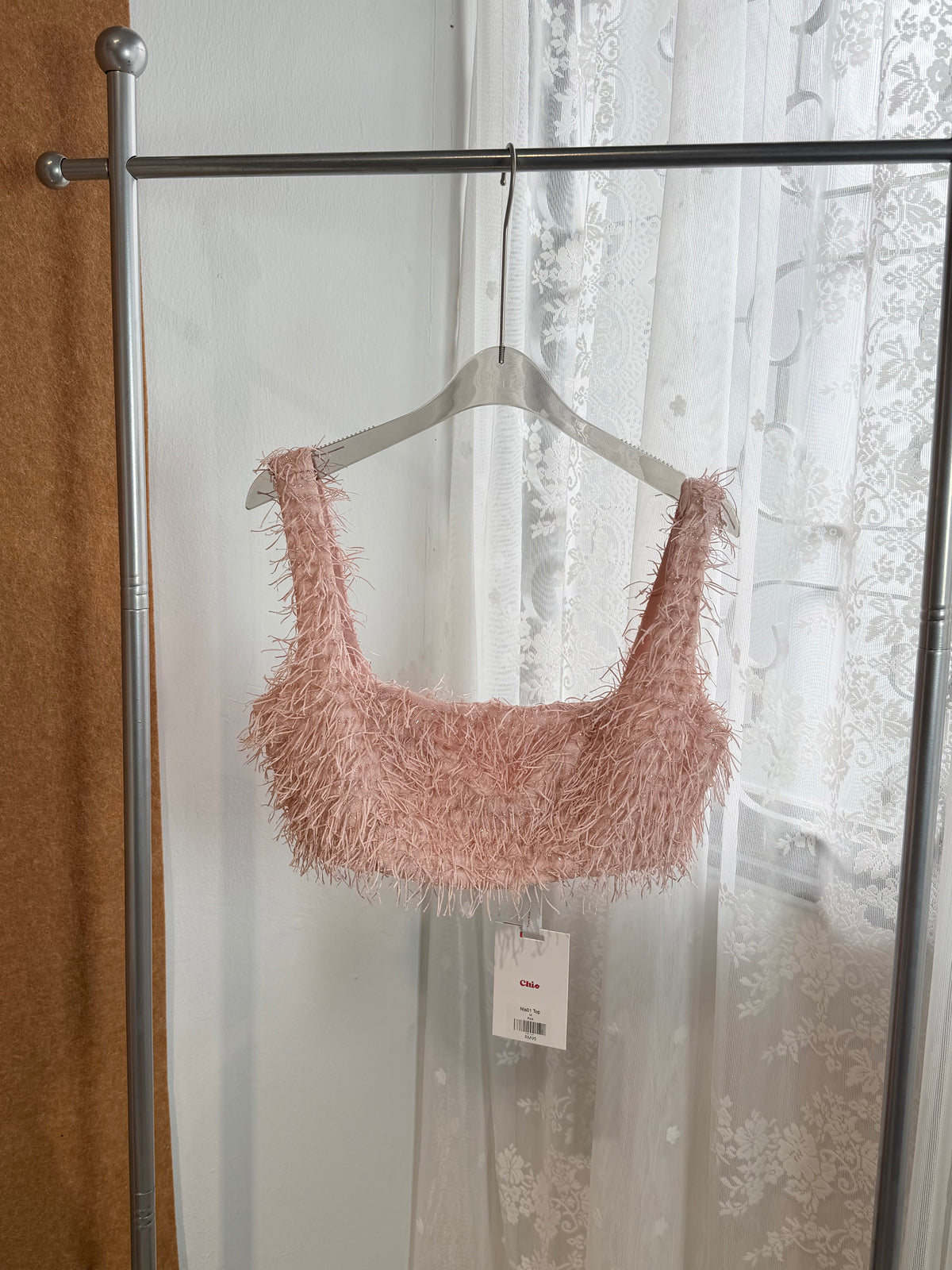 Feather-Fringe Square-Neck Crop Cami | Niaa
