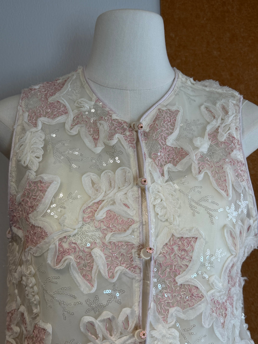 3D Floral Appliqué Sequin Ruffle Peplum Sleeveless Top | Aris