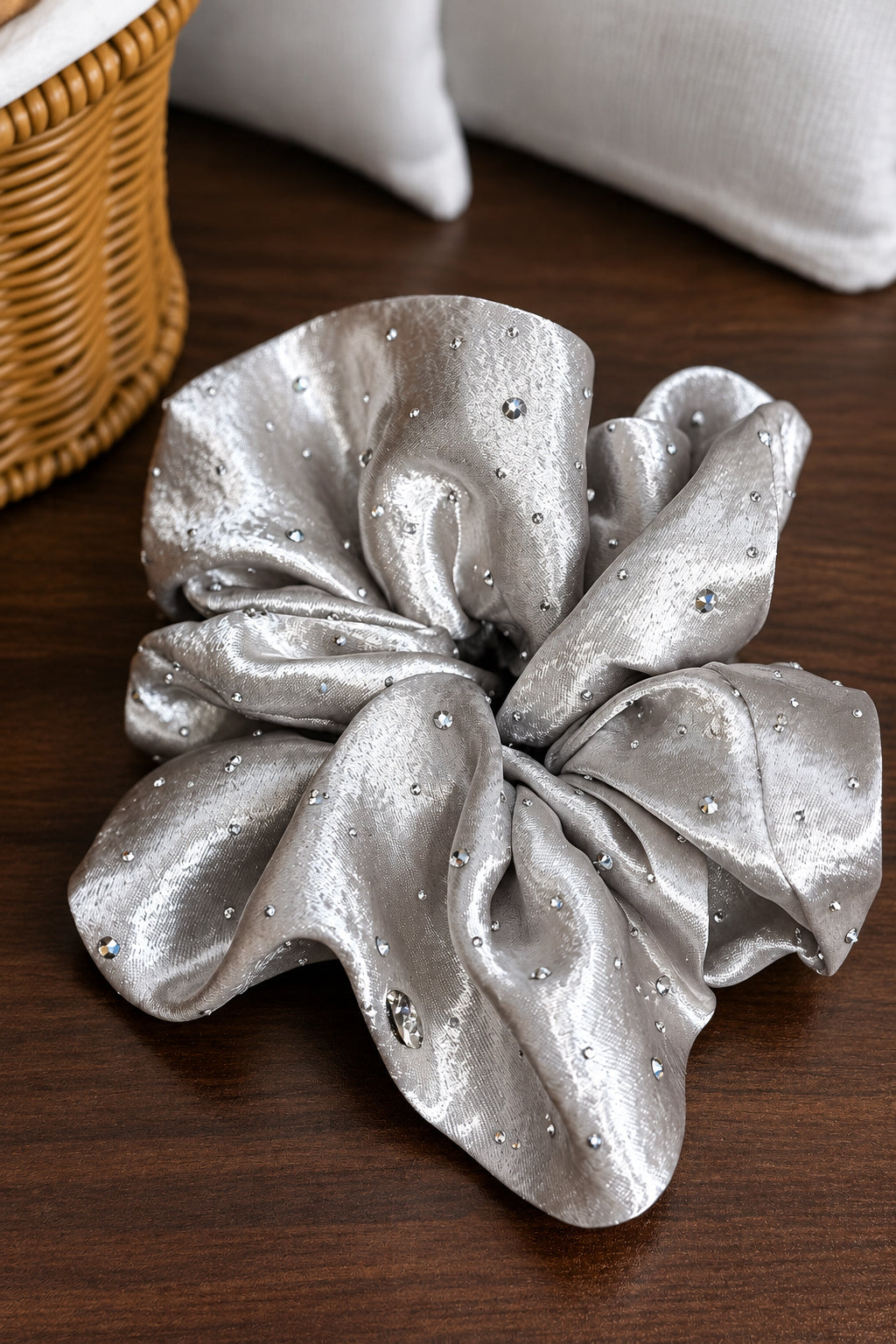 Oversized Rhinestone Satin Scrunchie