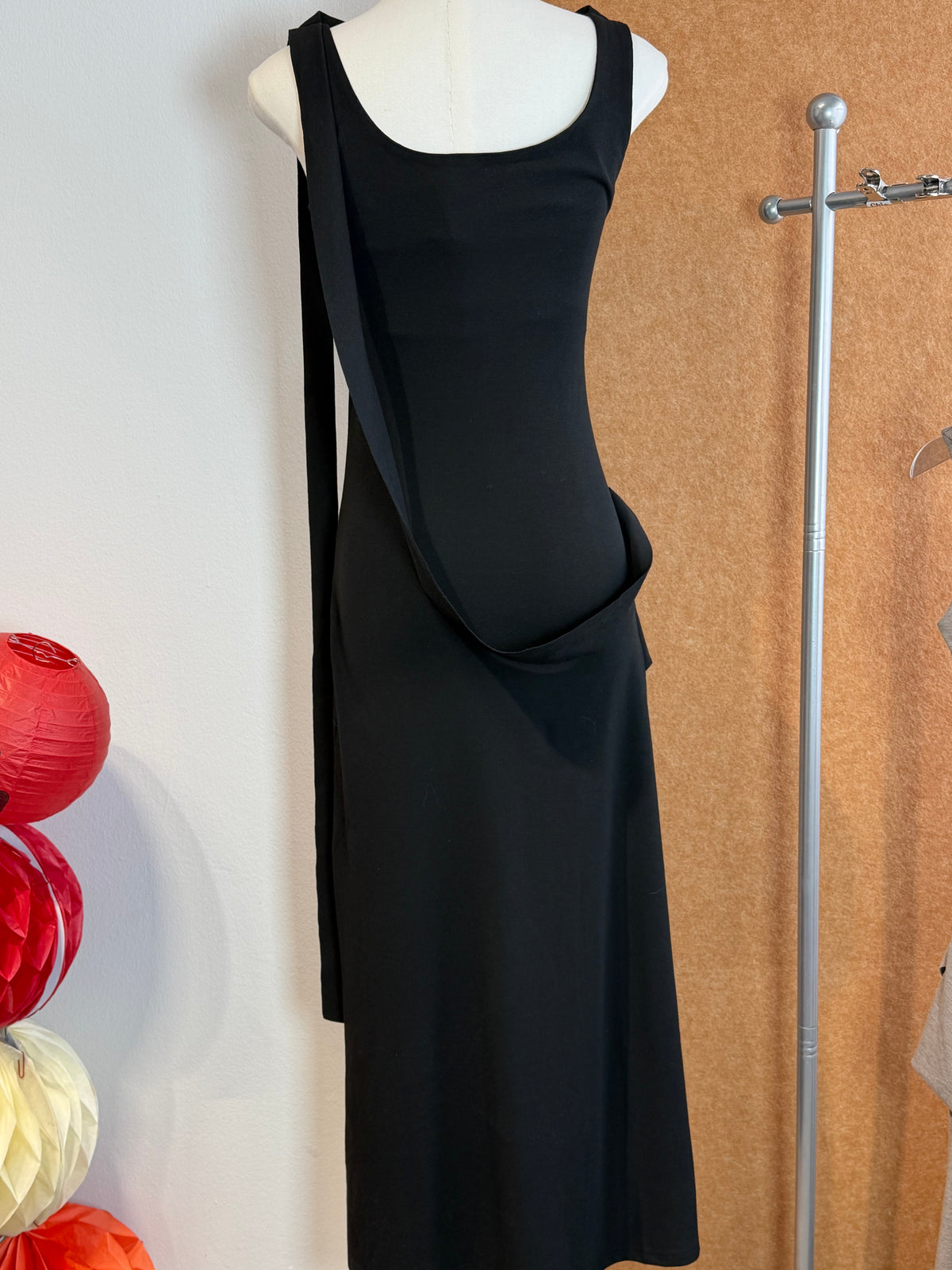 Asymmetric Drape Ruched Waist Stretch Jersey Maxi Dress | Icon