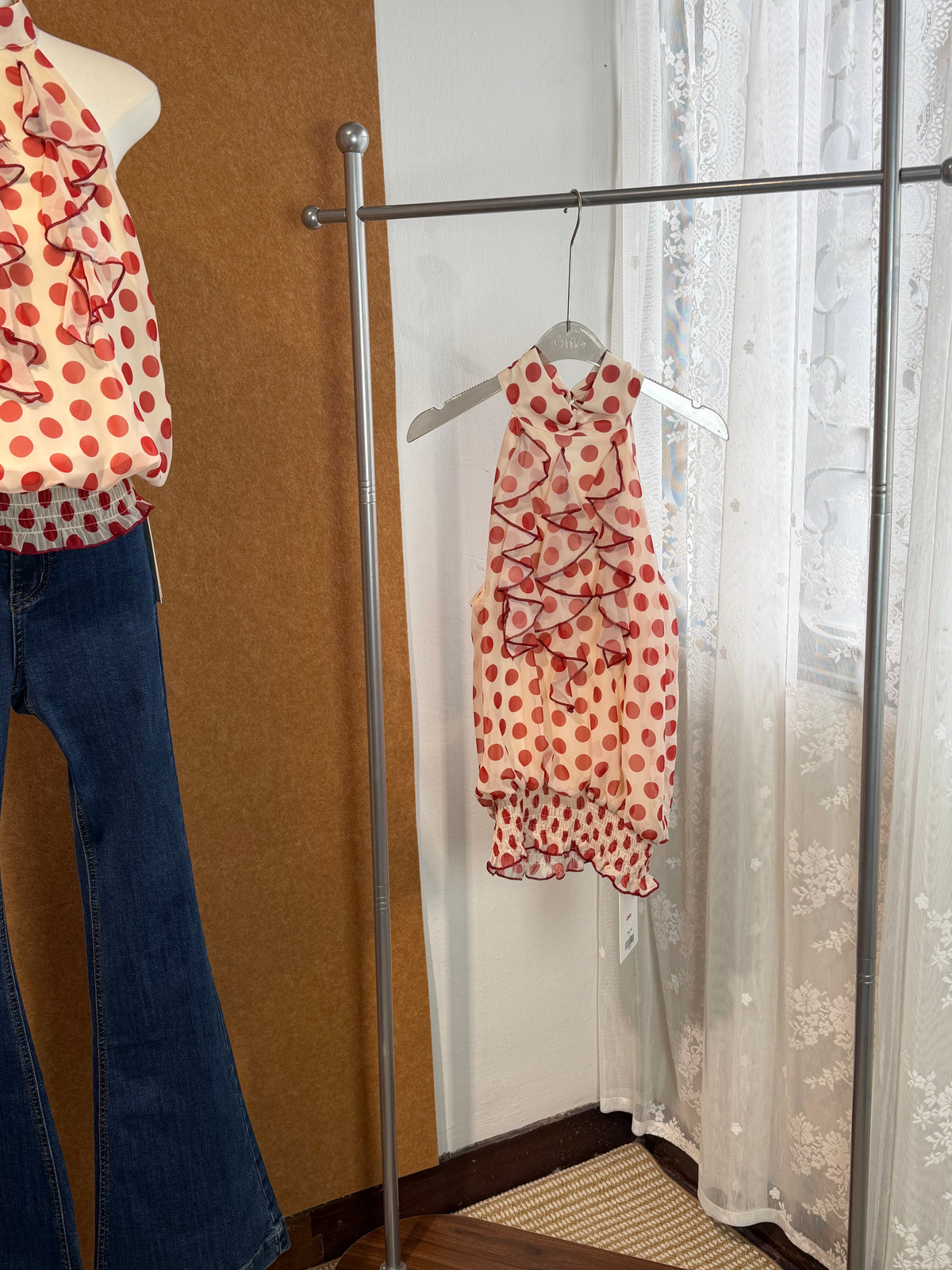 Polka Dot Ruffle-Front Halter Top | Petra