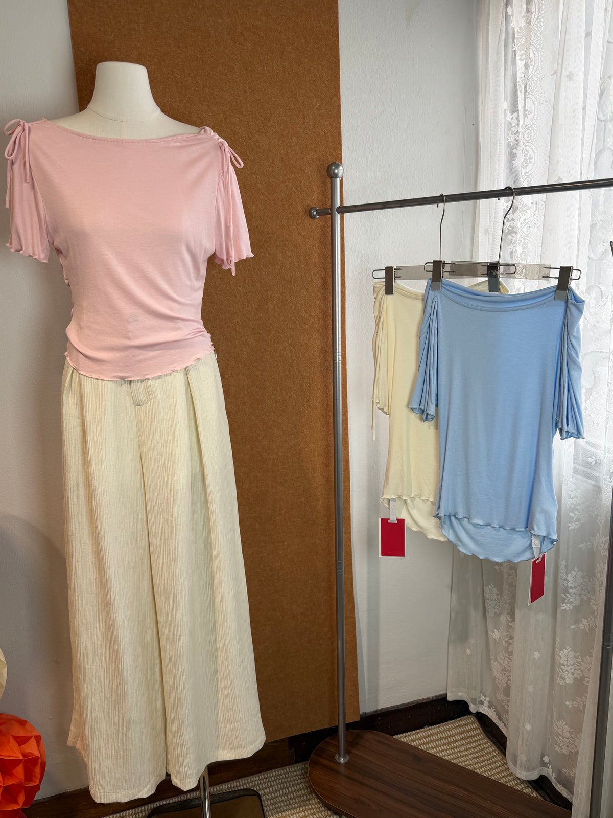 Open-Shoulder Tie Bow Ruched Jersey Top | Ari