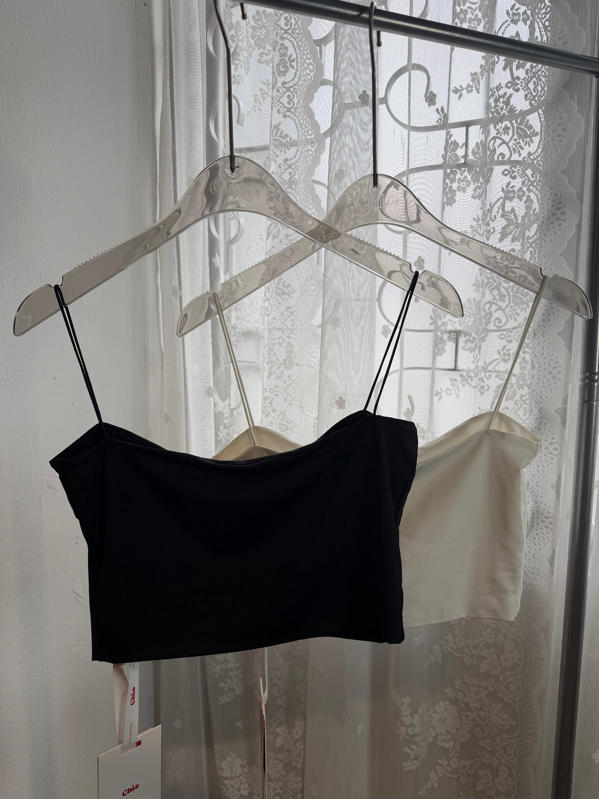 Square Neck Spaghetti Strap Stretch Knit Crop Top | Sunny