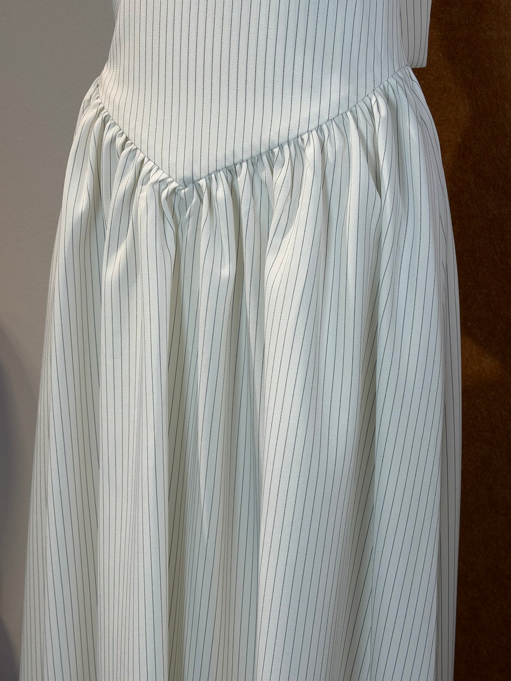 Pinstripe Bow-Bodice Halter Maxi Dress | Celia