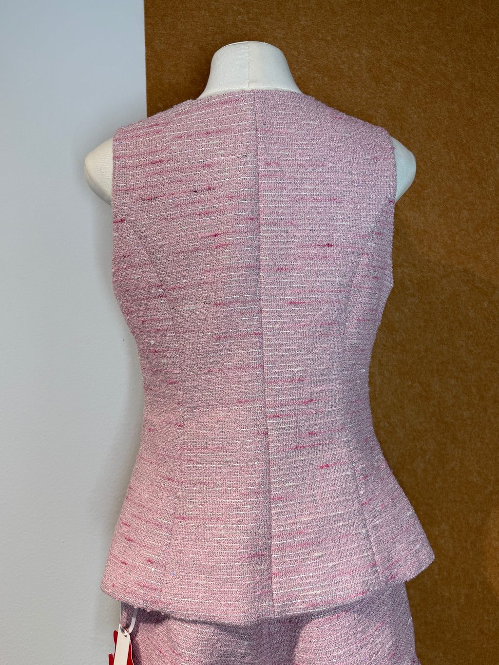Pink Tweed-Style V-Neck Waistcoat | Ulani Top