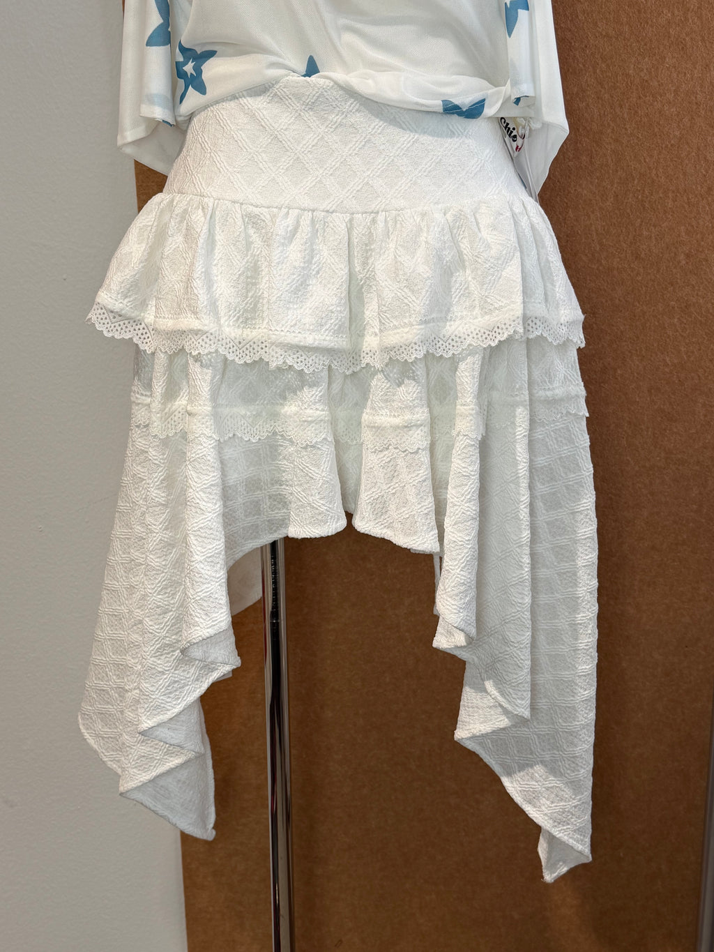 Asymmetric Lace Panel Textured Skirt | Eva