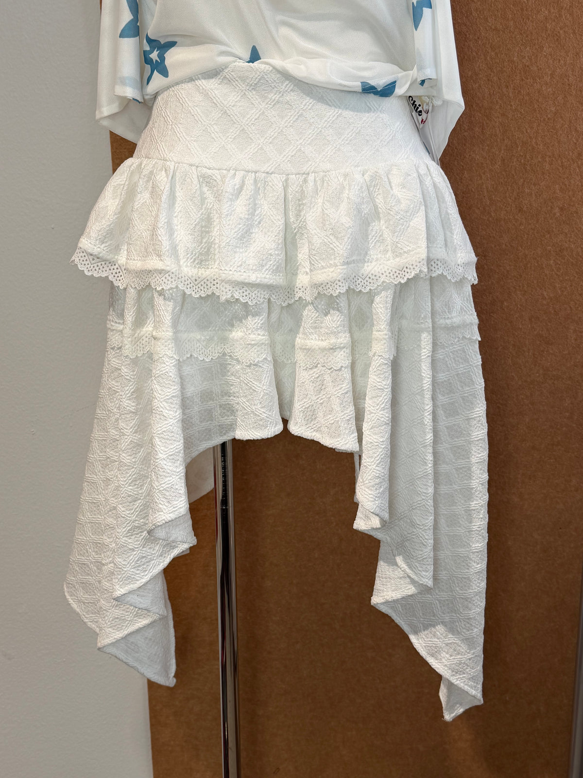 Asymmetric Lace Panel Textured Skirt | Eva