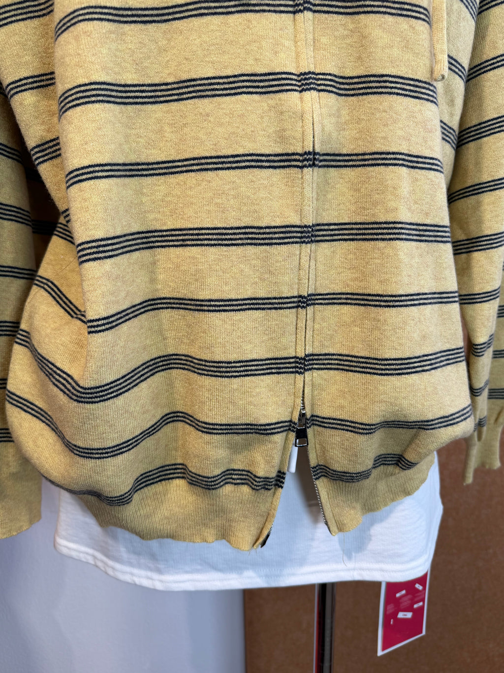Oversized Cropped Stripe Knit Zip Hoodie with Drawstring Hood | Rita