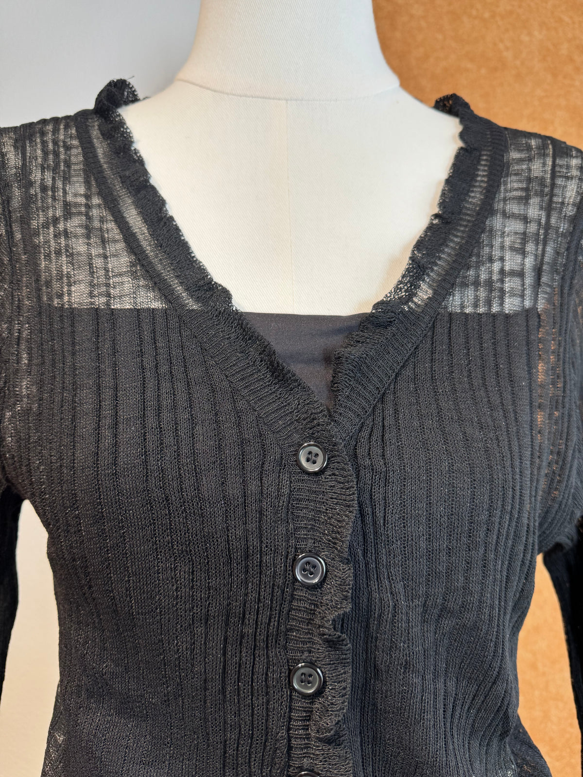 Pointelle Frill-Trim Knit Cardigan | Quon