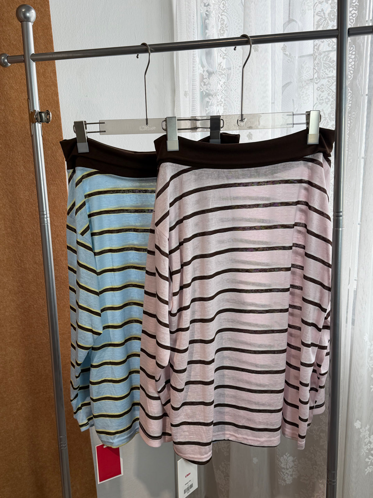 Contrast Band Off-Shoulder Stripe Top | Margot