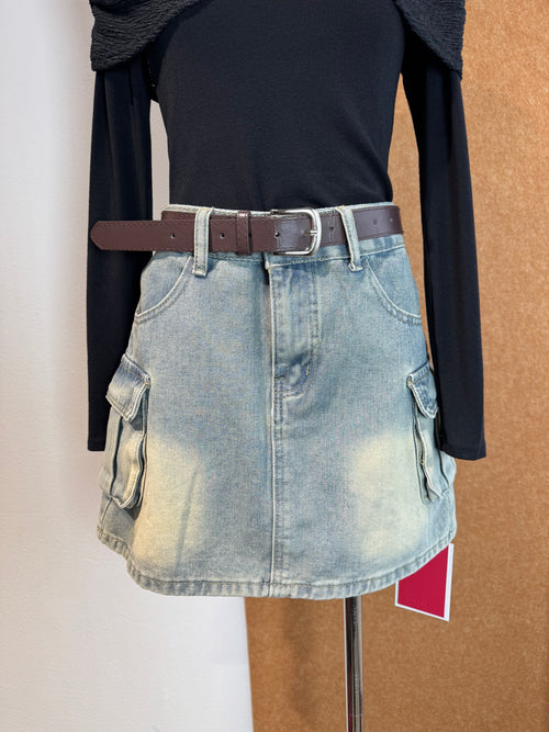 Cargo Pocket Denim Mini Skirt | Aurelia