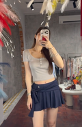 Low-Rise Tie Waist Pleated Ruffle Mini Skirt | Galaxy