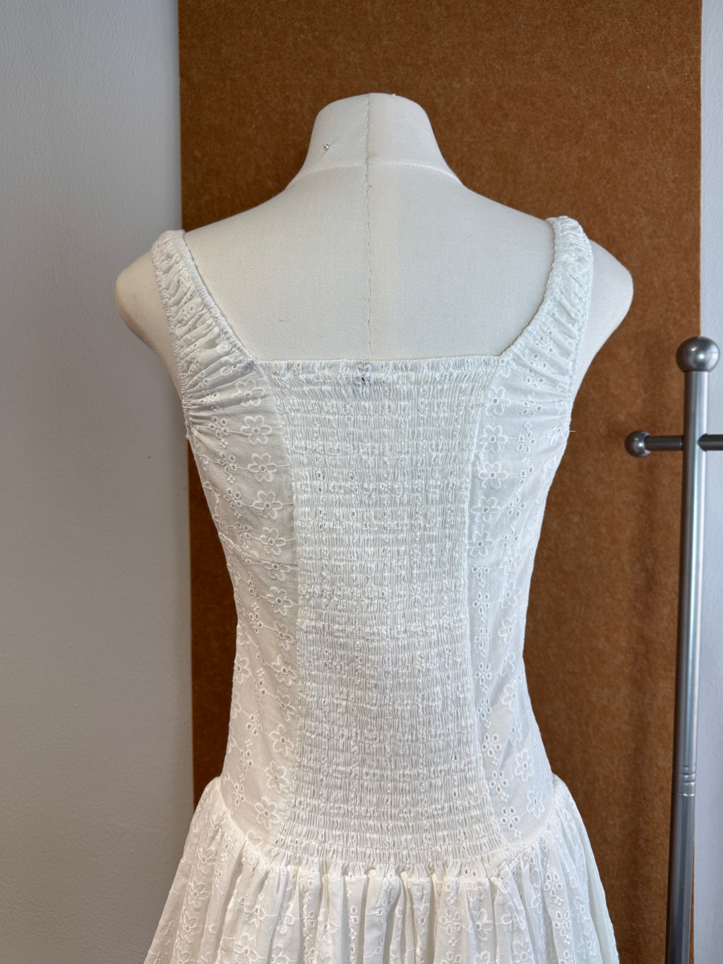 Broderie Anglaise Square-Neck Button Mini Dress | Janelle