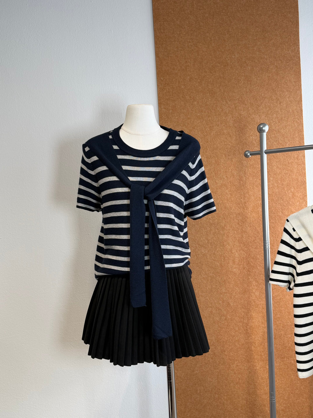 Breton Stripe Knit Top with Attached Scarf | Peachy
