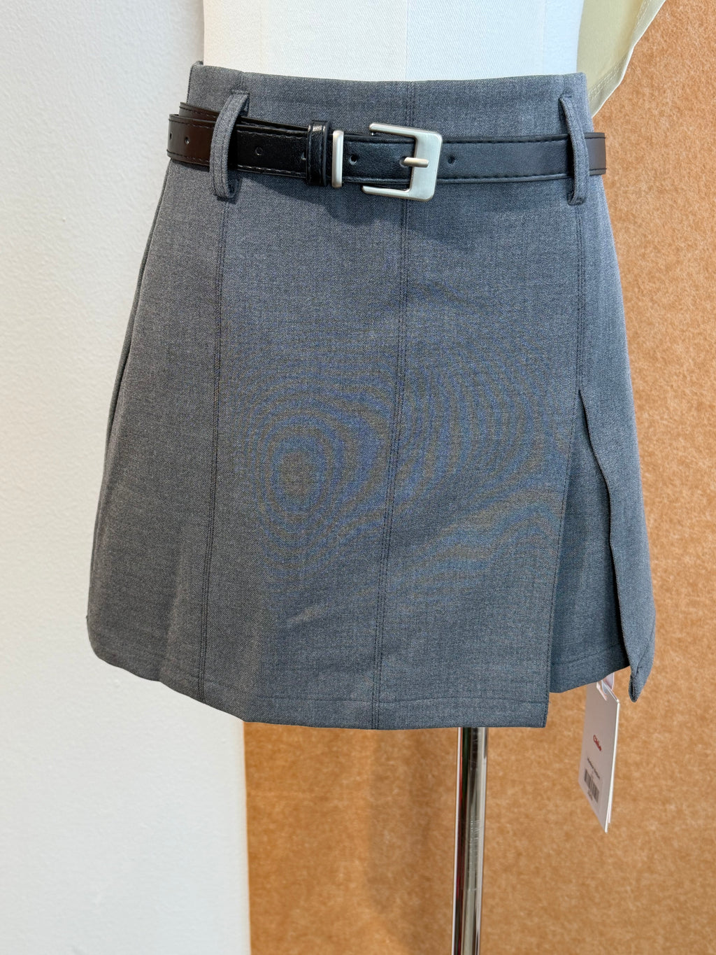 High-Waist Belted A-Line Mini Skirt with Front Slit | Madison
