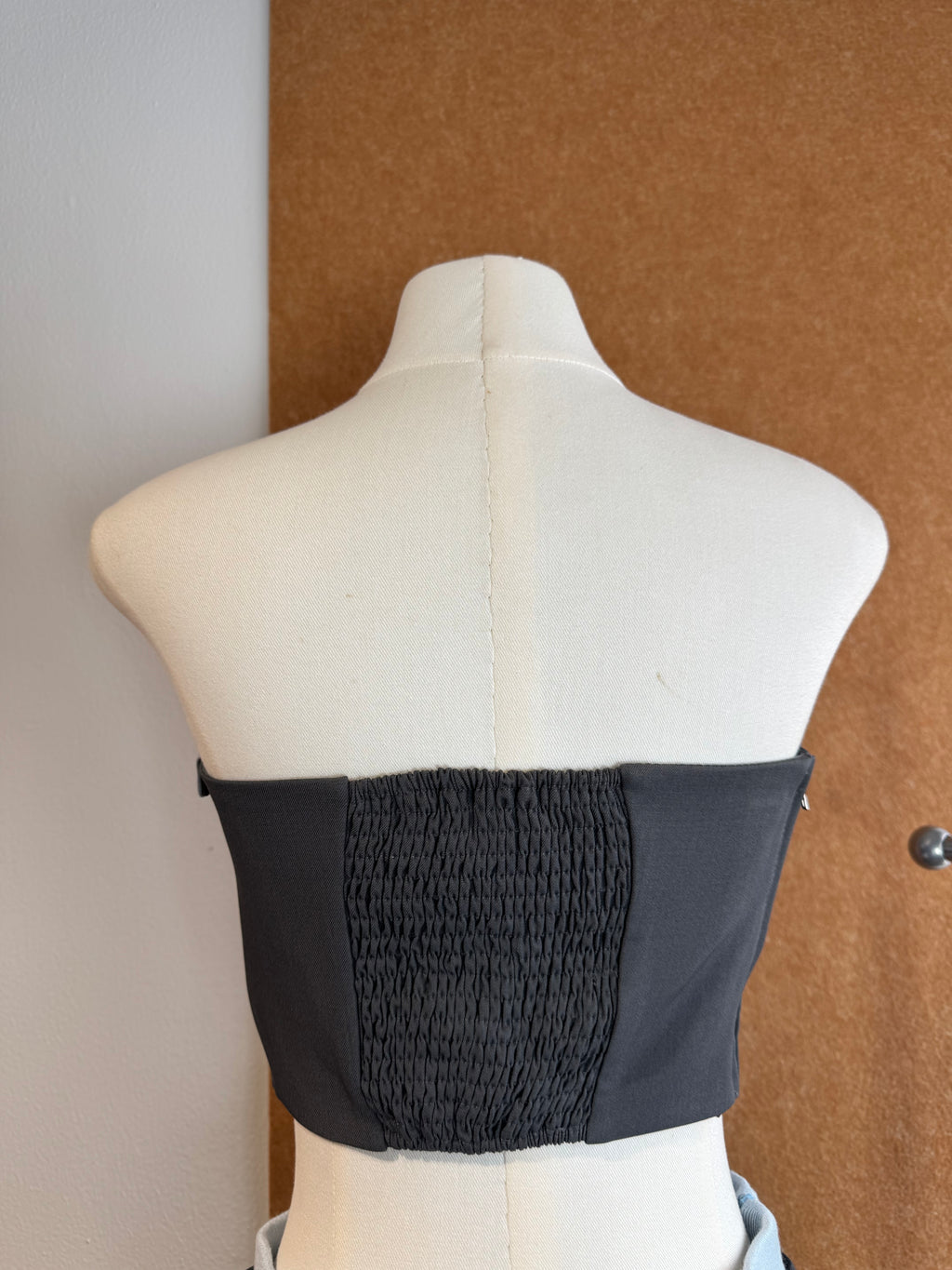 Structured Strapless Bandeau Crop Top with Contrast Fold-Over Band and Detachable Sash | Demi