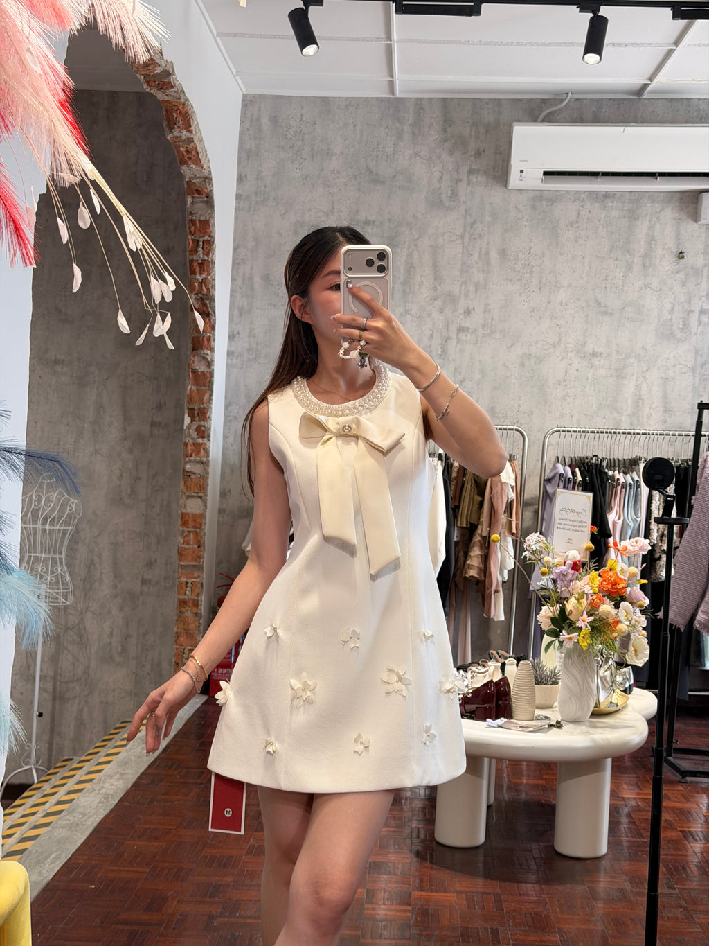 Pearl Collar 3D Floral Bow Mini Dress | Jess