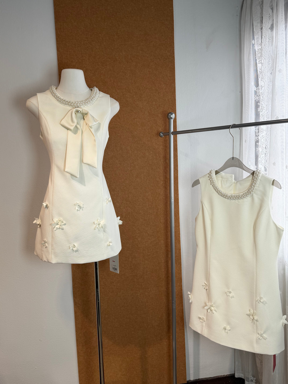 Pearl Collar 3D Floral Bow Mini Dress | Jess