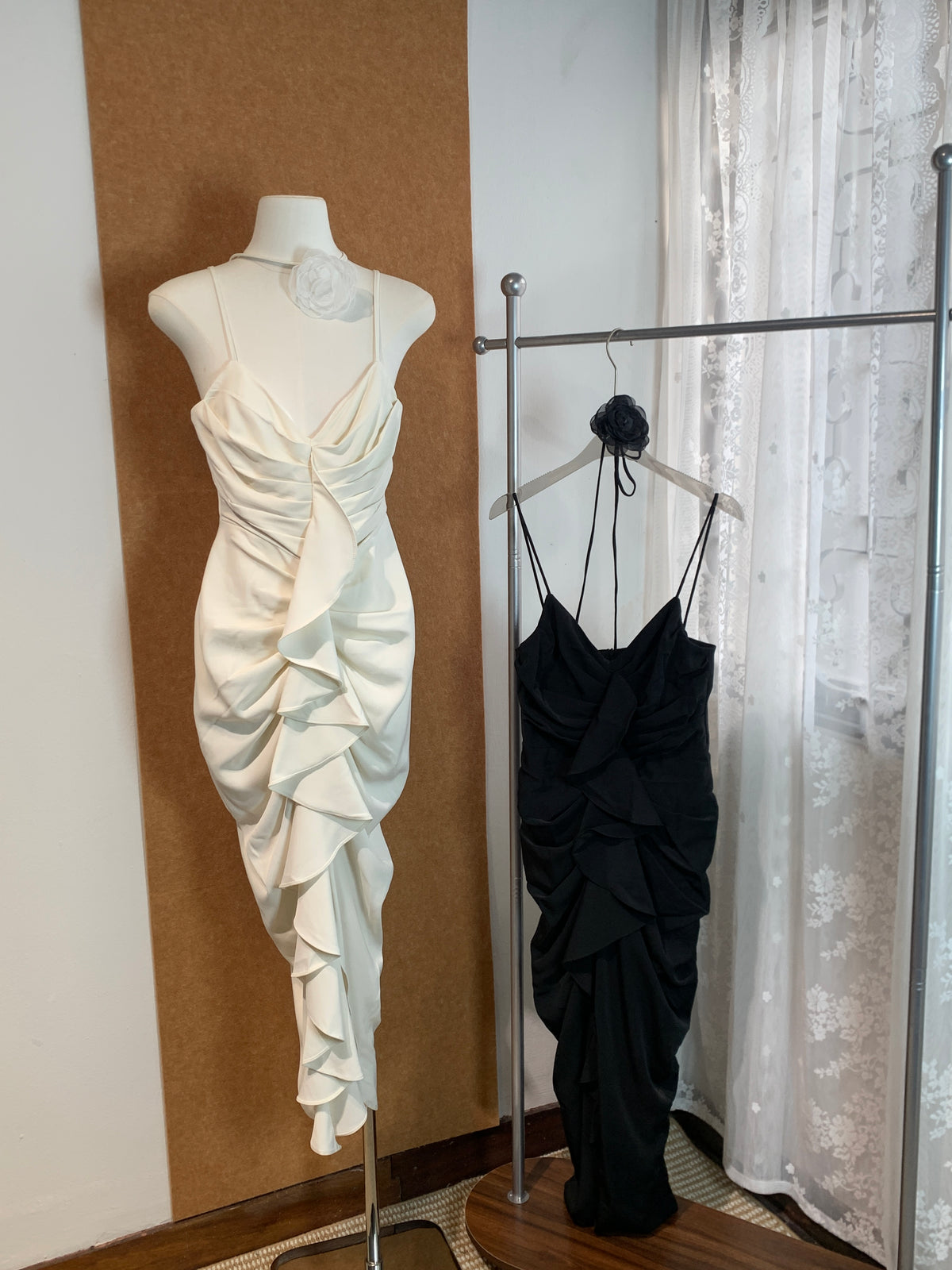 Draped Ruffle Halter Maxi Dress | Myra