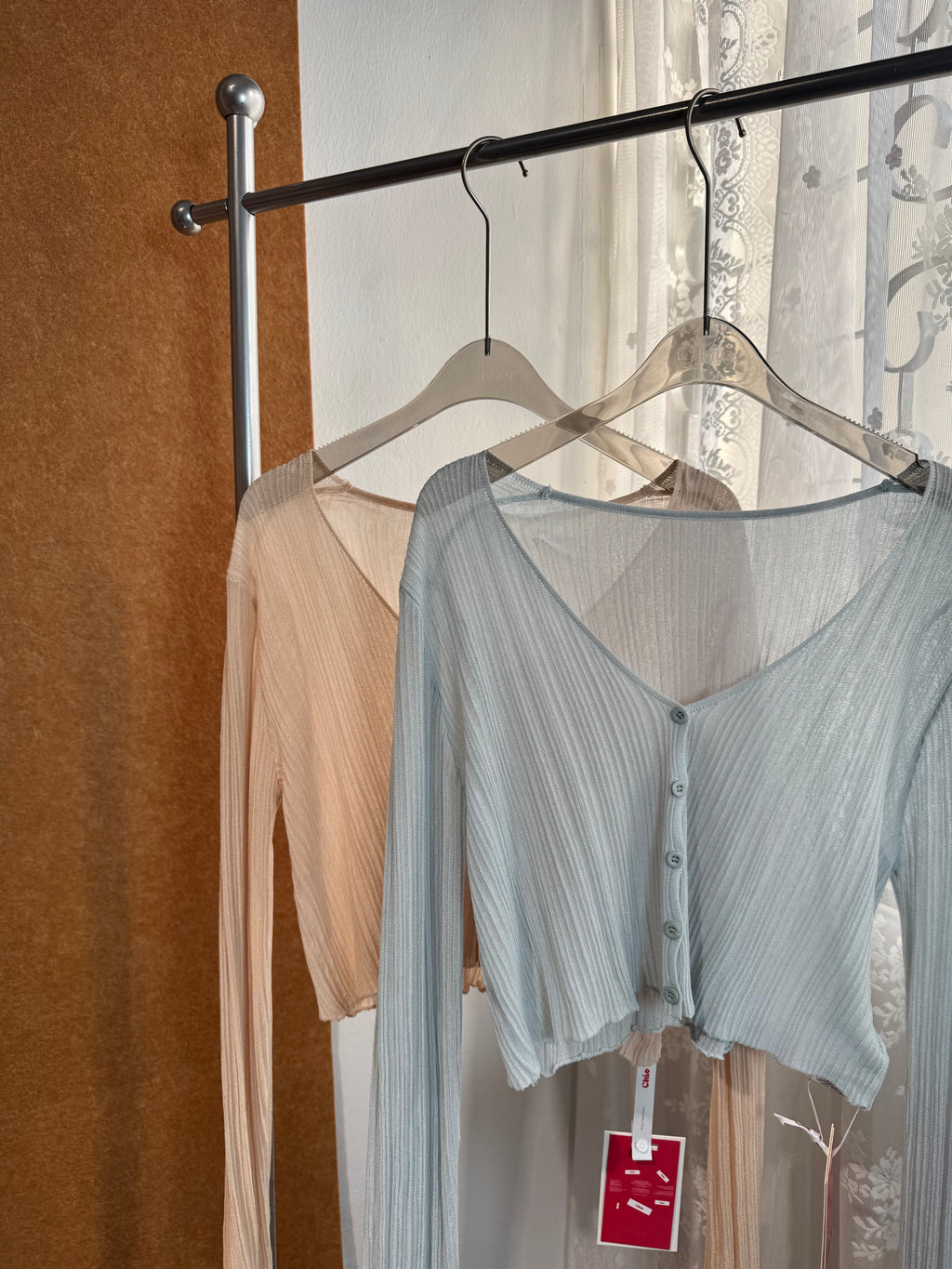 Cropped Semi-Sheer Ribbed Knit Cardigan | Shine
