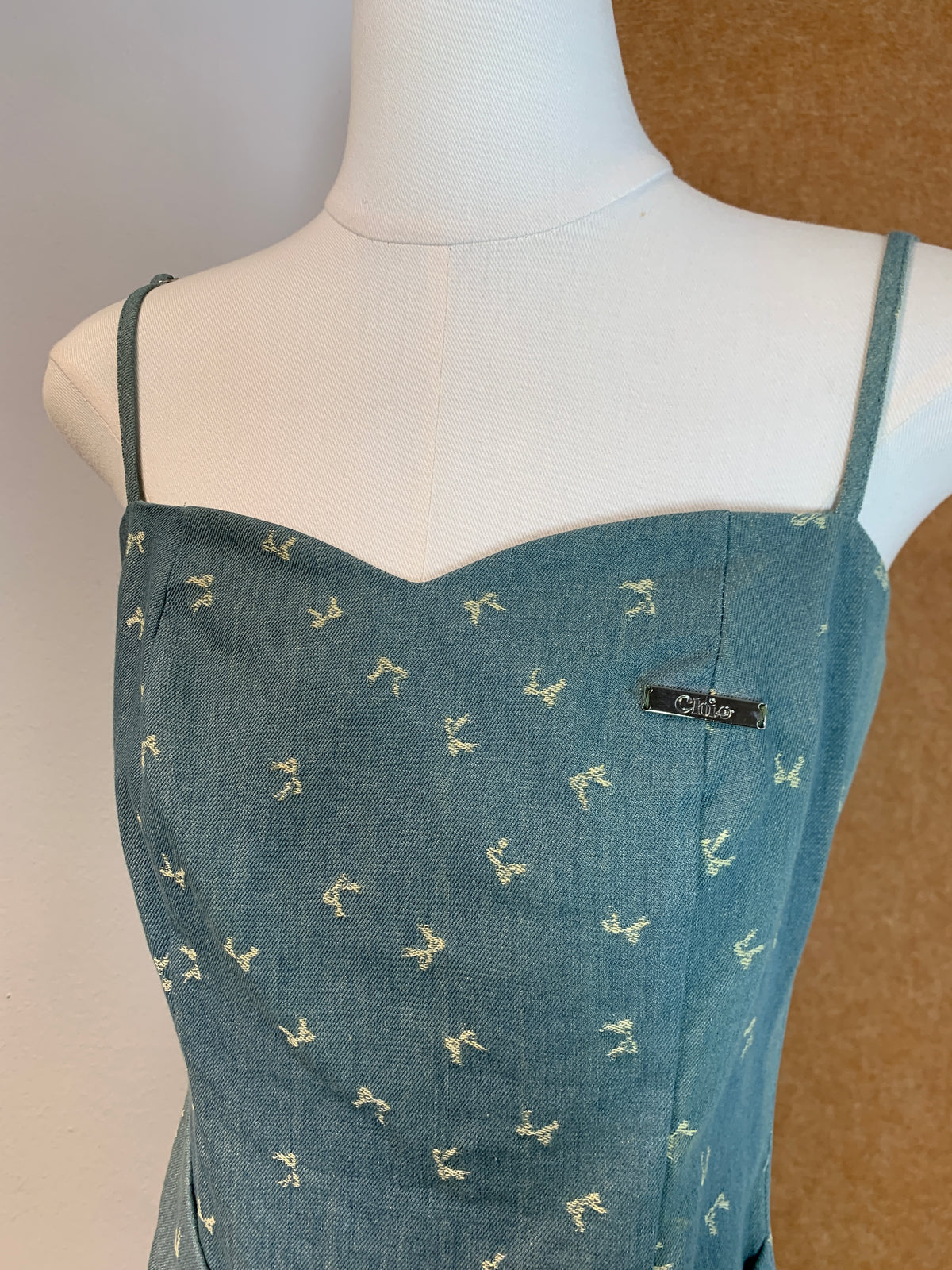 Bow Print Denim Mini Dress | Jessie