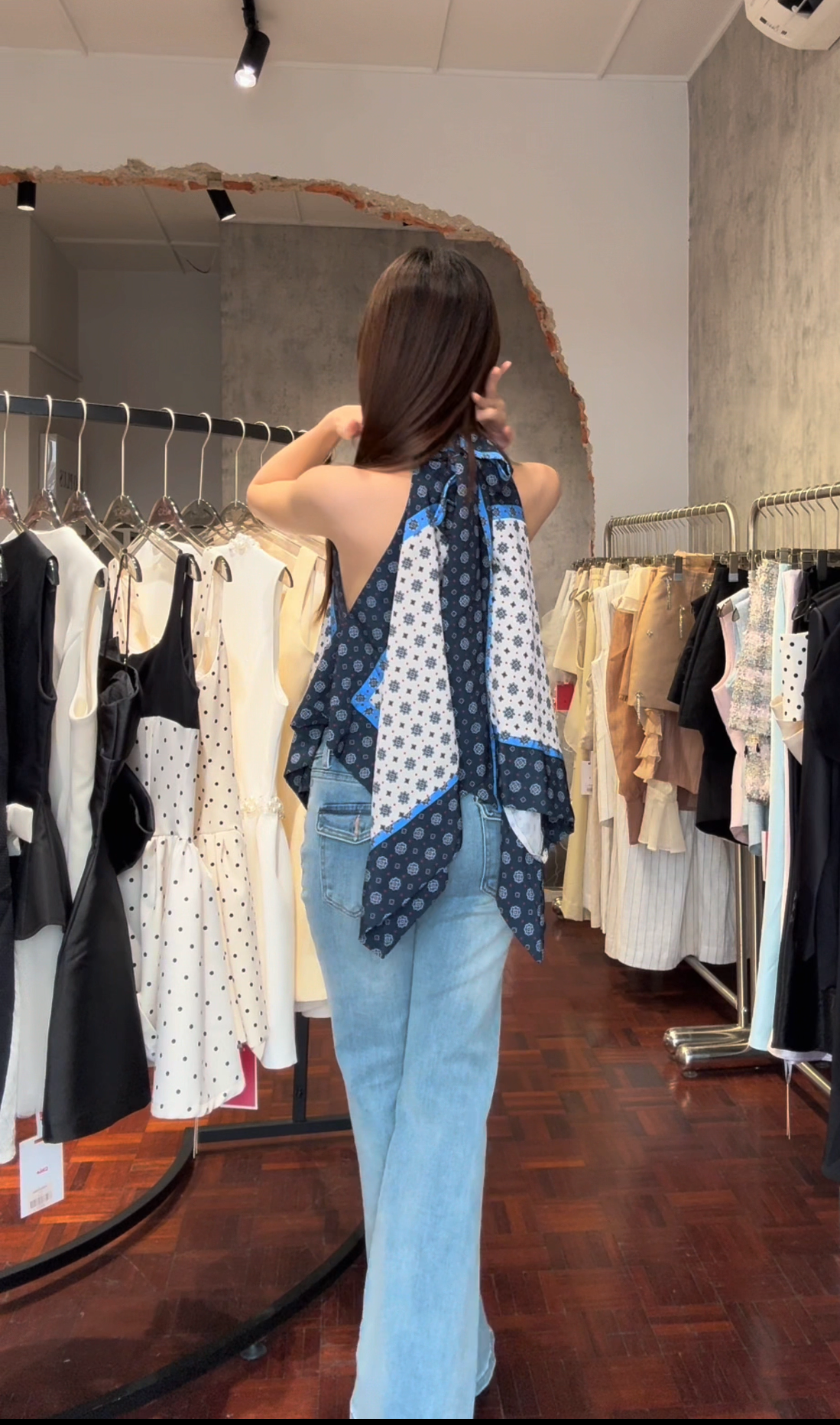 Scarf-Print Halter Handkerchief Top | Saria Top