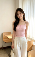 Ribbed Button-Front Cami | Amber