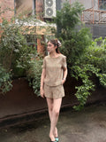 Jewel-Neck Gold Tweed Short-Sleeve Top | Robin