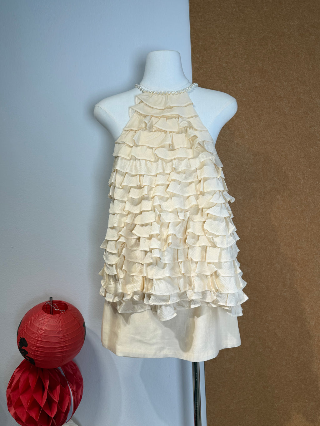 Pearl Halter Neck Tiered Ruffle Chiffon Top | Kynah