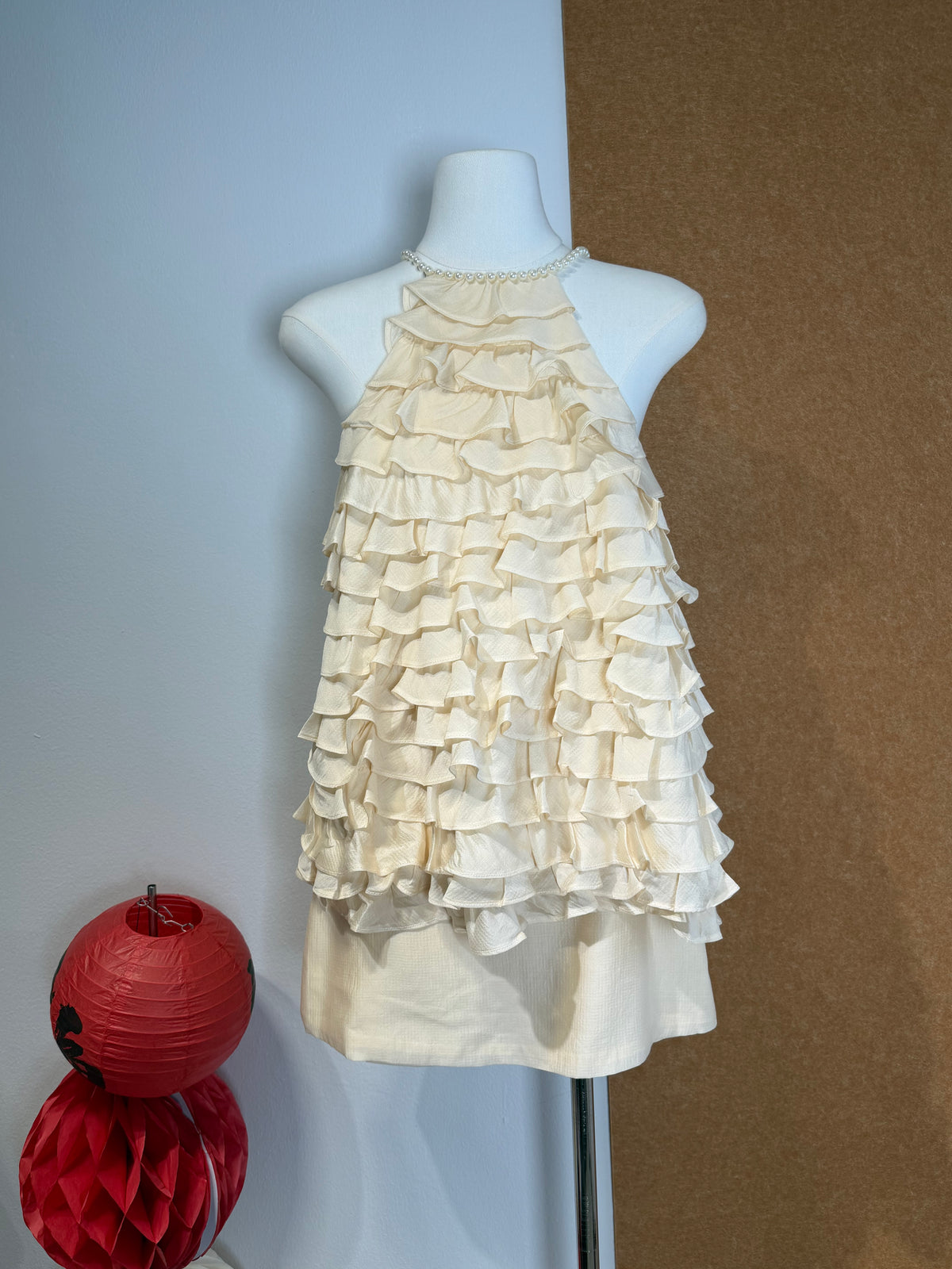 Pearl Halter Neck Tiered Ruffle Chiffon Top | Kynah