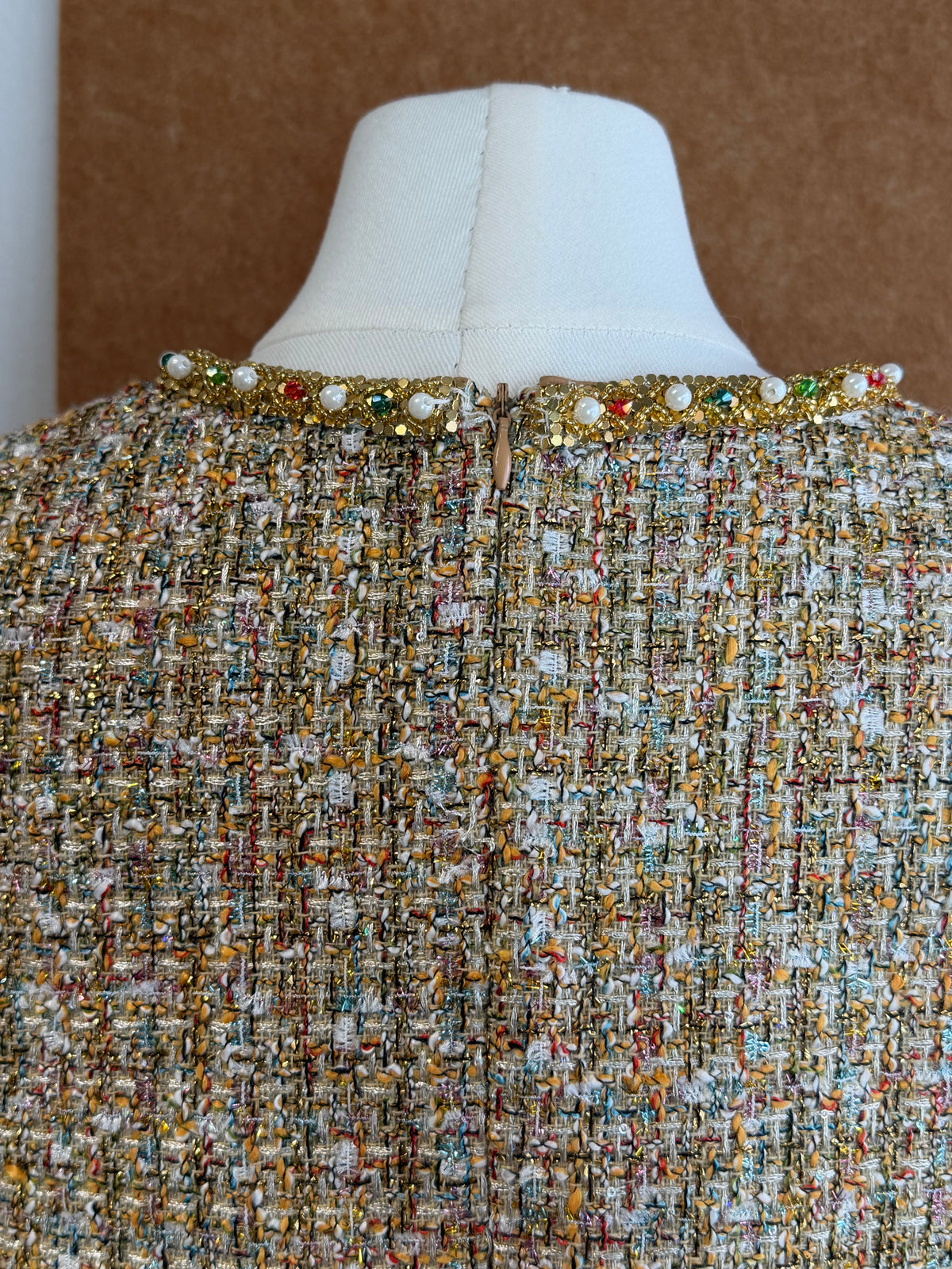 Jewel-Neck Gold Tweed Short-Sleeve Top | Robin