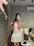 High-Waist Four-Tier Lace-Trim Ruffle Cake Mini Skirt | Glory