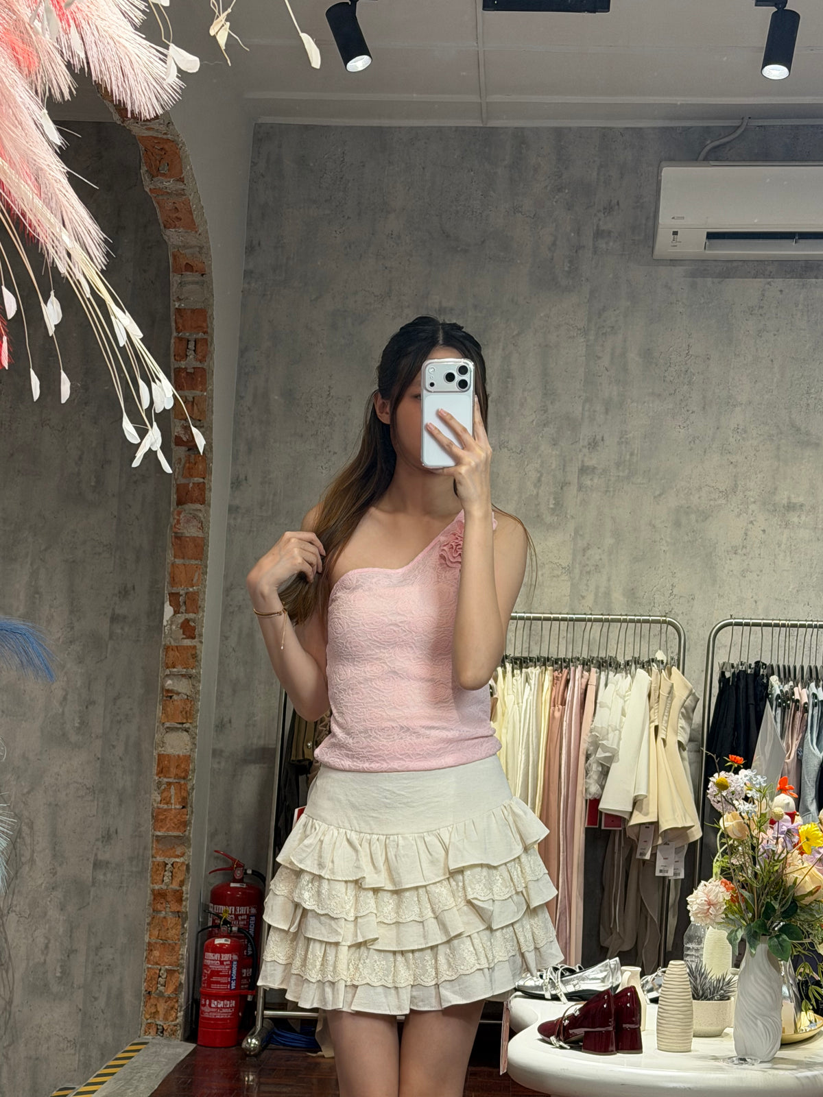 High-Waist Four-Tier Lace-Trim Ruffle Cake Mini Skirt | Glory