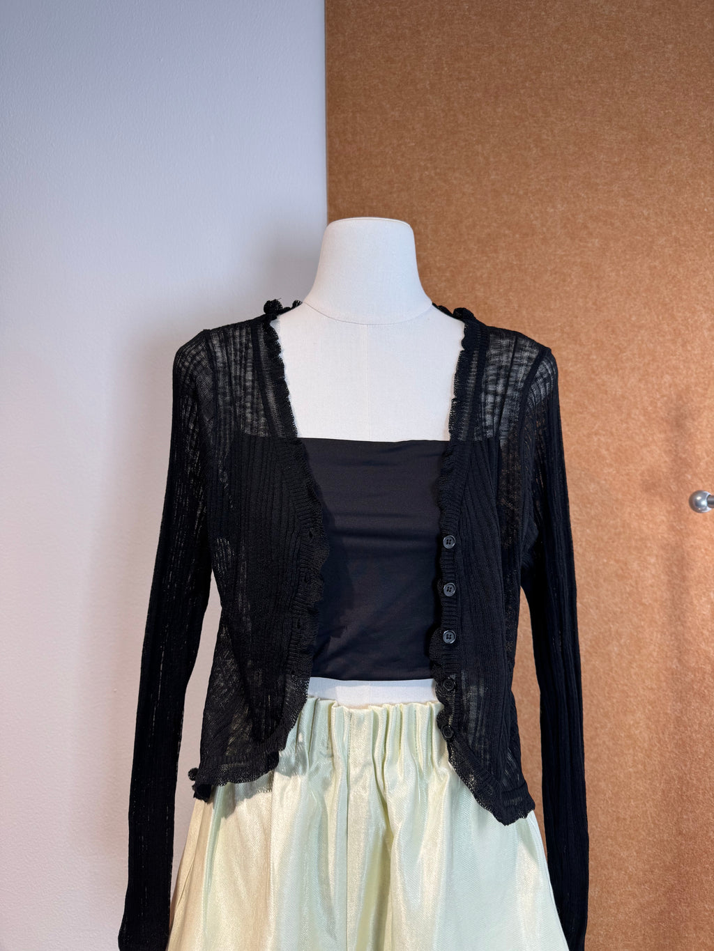 Pointelle Frill-Trim Knit Cardigan | Quon