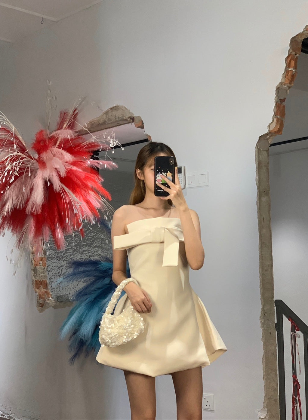 3D Bow Off-Shoulder Fit-and-Flare Mini Dress | Blair